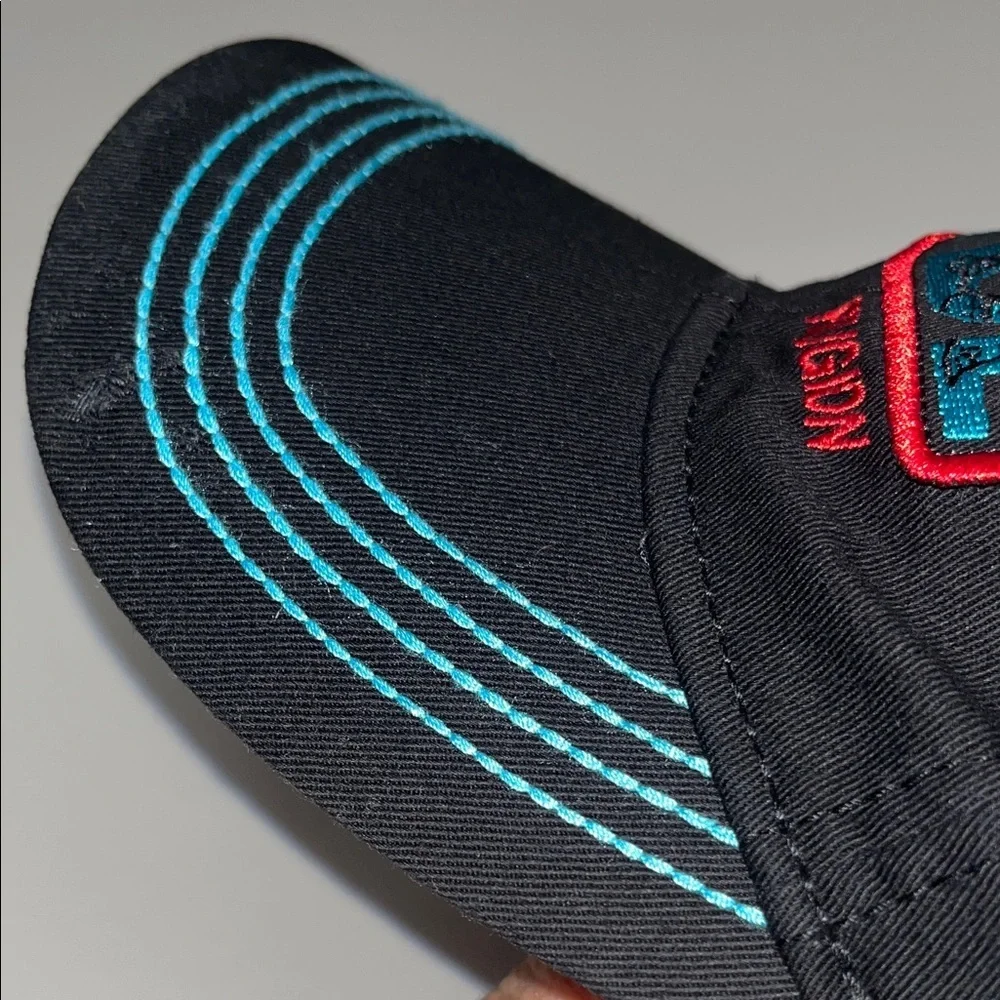 True Religion Black Hat with Blue and Red Details